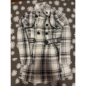 BCX women’s plaid peacoat black and white size M